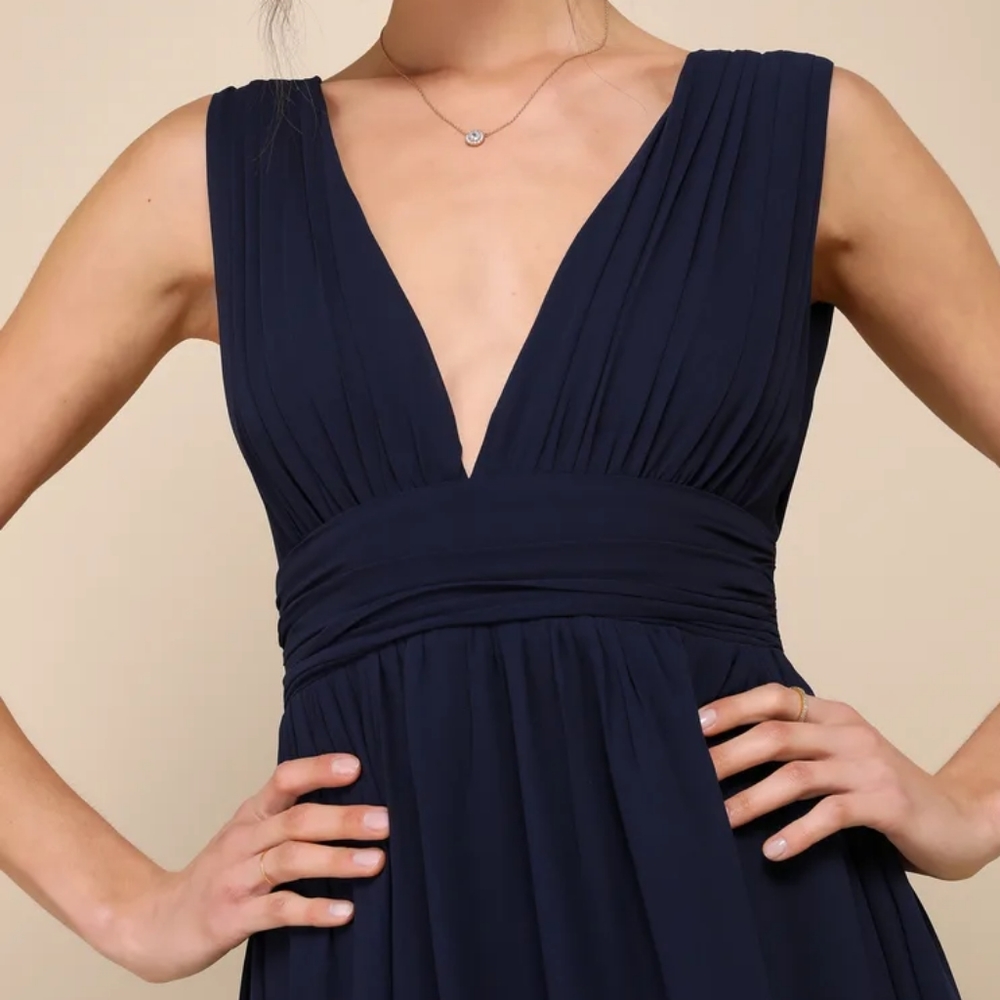 Lulu's Heavenly Hues Navy Blue Double V-Neck Maxi Dress, Size Large - Picture 4 of 14